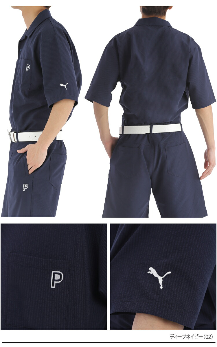 PUMA プーマ ゴルフ ストレッチ シアサッカー オープンカラー