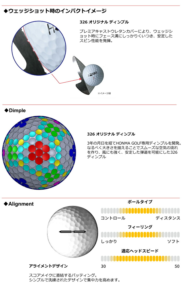 本間ゴルフ ホンマ New TW-Sゴルフボール アライメントマーク入り 1 