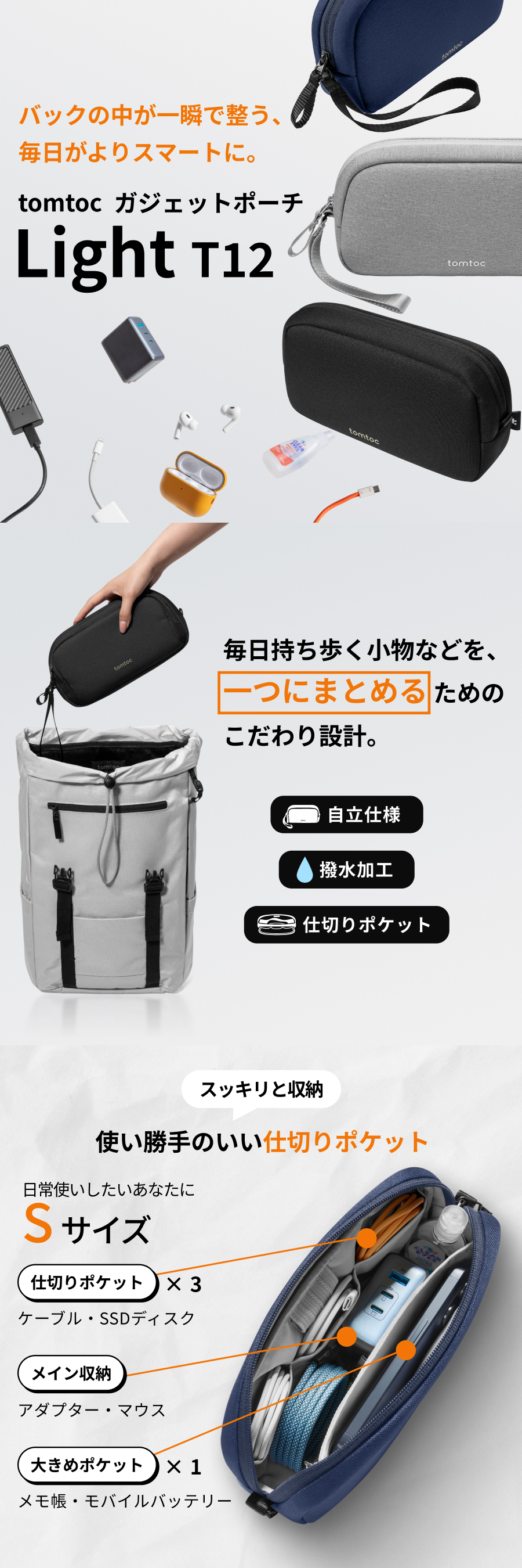 tomtoc 【公式ショップ 正規品】Light-T12 Sサイズ 1L tomtoc