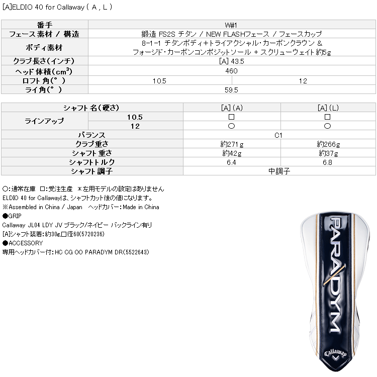 キャロウェイ パラダイム マックス ファスト ドライバー レディース