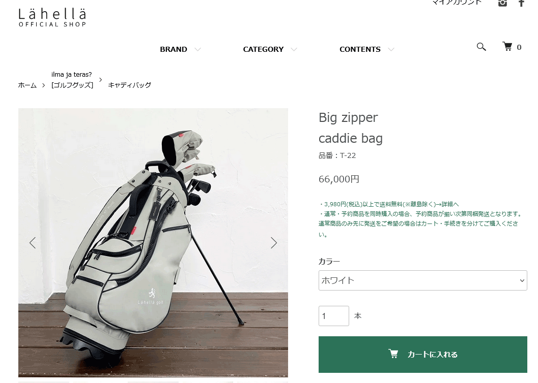 数量限定品 ラヘラ ゴルフ ビッグジッパー キャディバッグ T-22