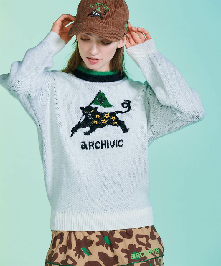 archivio（アルチビオ） 秋冬 ゴルフ 黒ヒョウジャガードニット