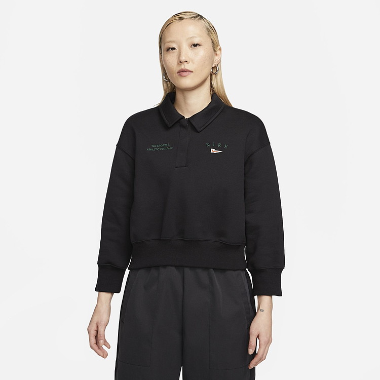 NIKE ナイキ ウィメンズ NSW FLC L/S クロップ トップ 3Q ポロ