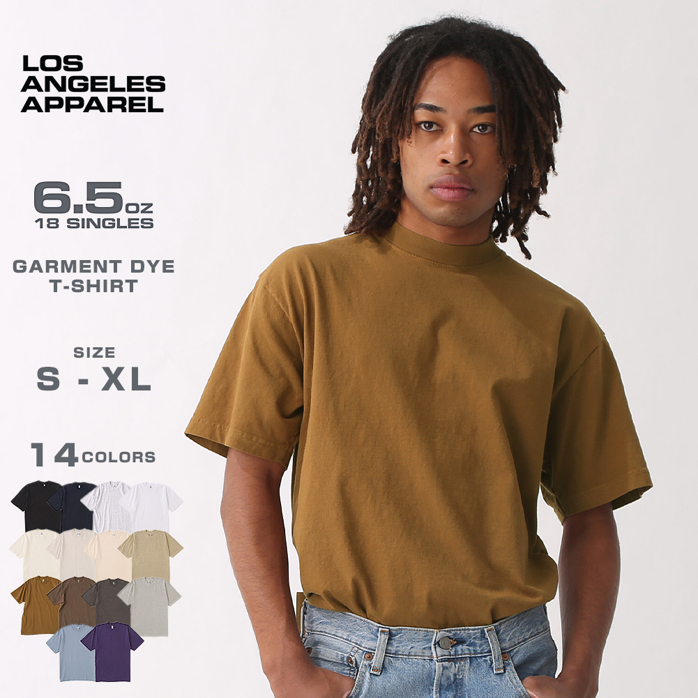 【送料無料】 ロサンゼルスアパレル Tシャツ 半袖 6.5オンス 厚手 無地 メンズ レディース Garment Dye 1801GD ロスアパ  LOS ANGELES APPAREL【メール便可】