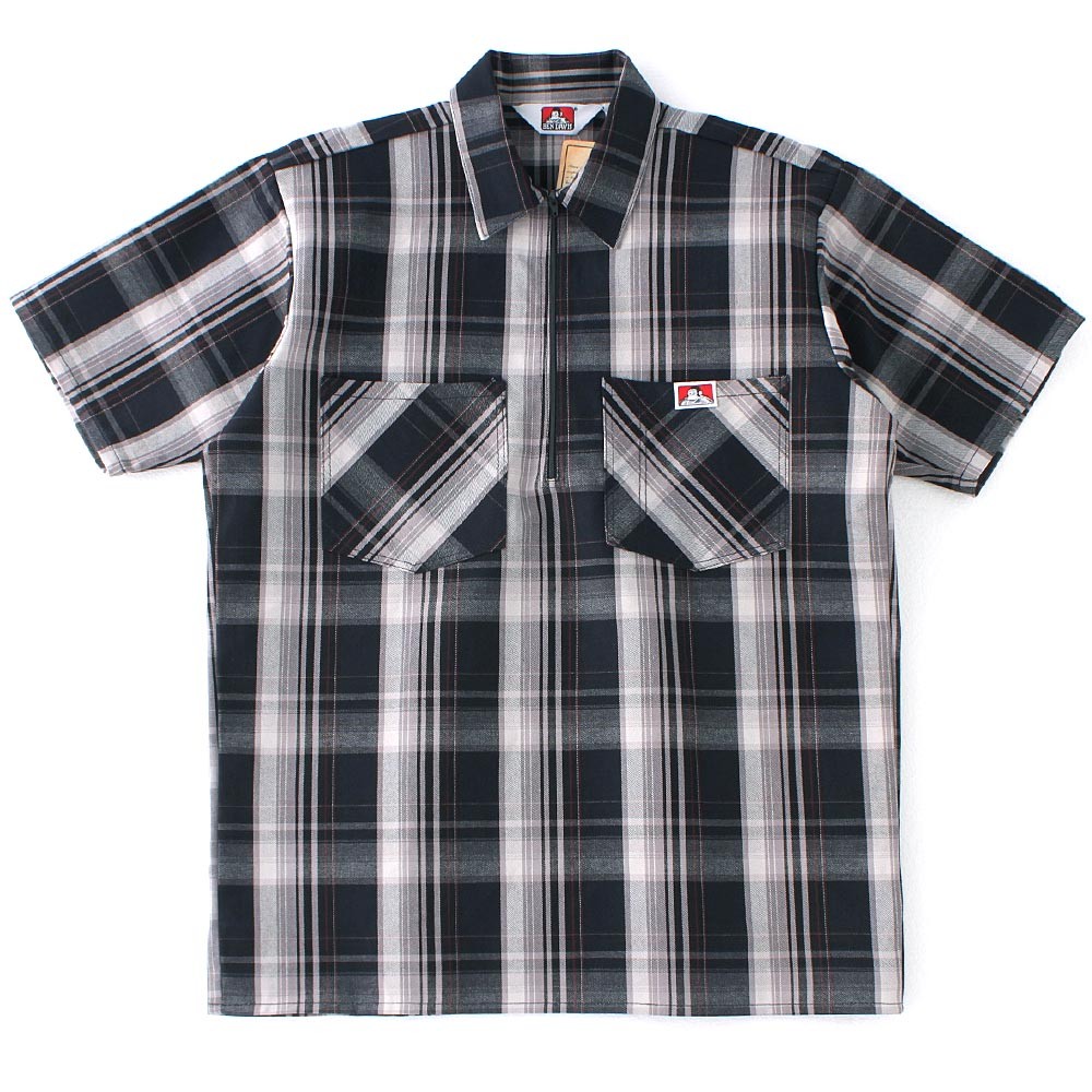 ベンデイビス シャツ 半袖 ハーフジップ メンズ ワークシャツ チェック柄 大きいサイズ USAモデル｜ブランド BEN DAVIS｜半袖