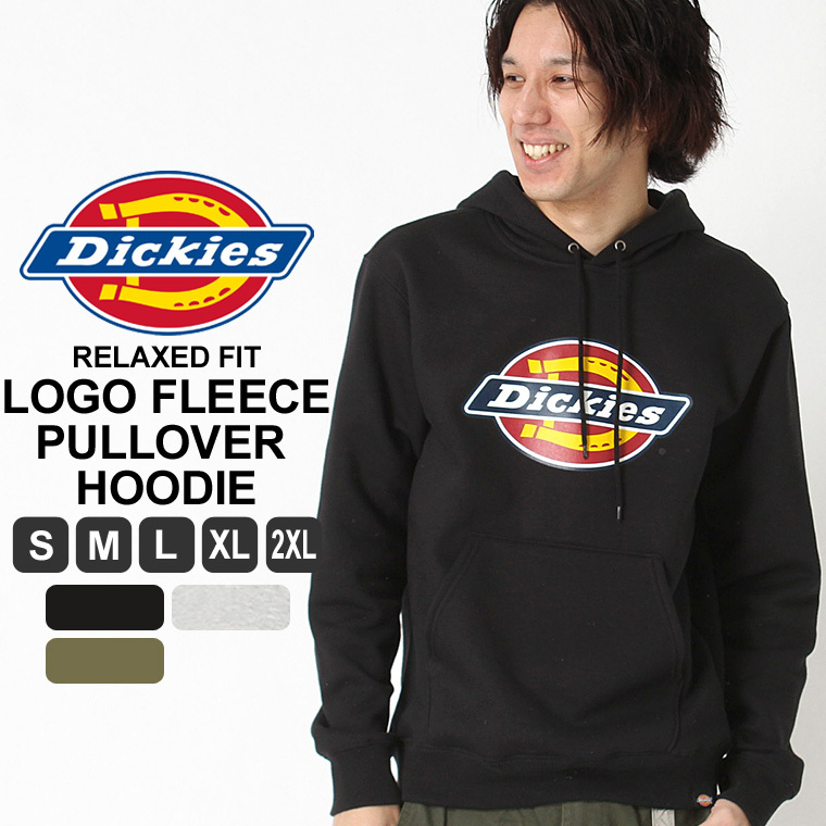 【Dickies】ロゴ プルオーバーパーカー オフホワイト / 送料無料 Dickies/ディッキーズ ロゴワッペン刺繍 オーバーサイズ裏毛プル