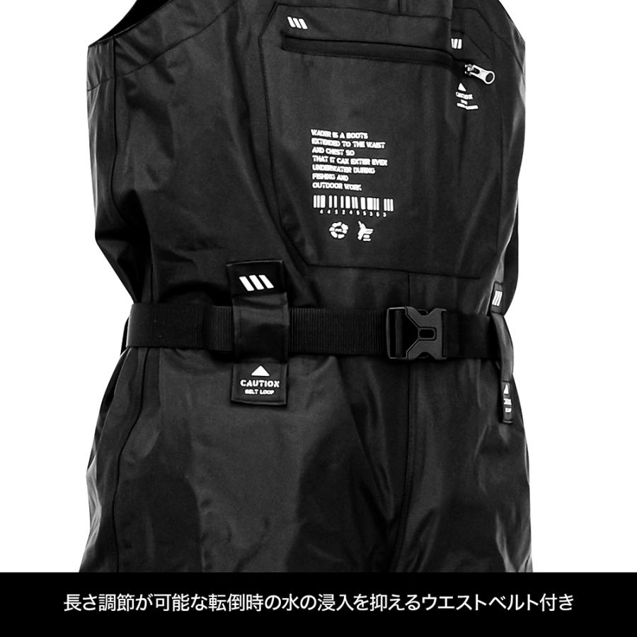 水の侵入を抑えるウエストベルト付き