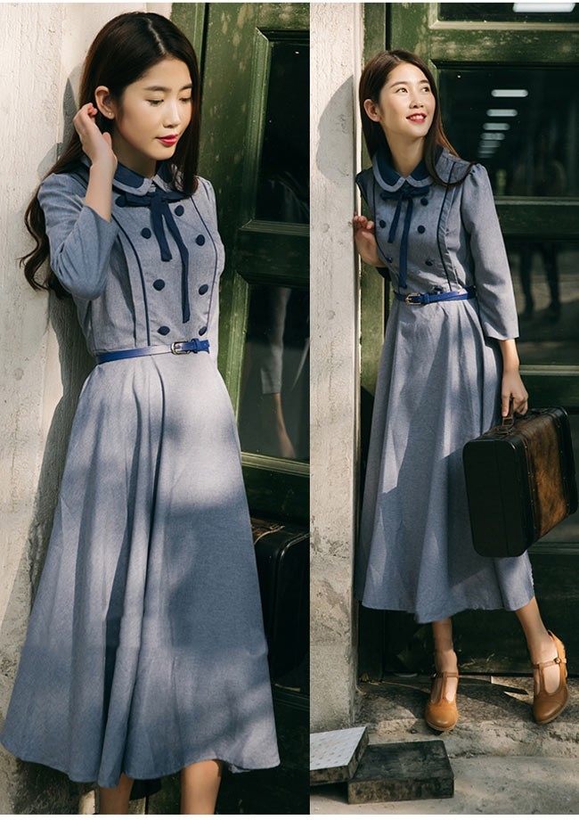 長袖マキシワンピース ロング丈フレアワンピース お嬢様ワンピ レディース 丸襟 9分袖 ダブルボタン レトロ ハイウエスト 優雅 新作 Dzt930 Ffs 通販 Yahoo ショッピング