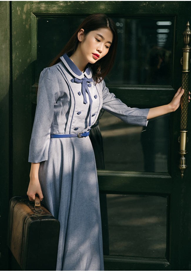 長袖マキシワンピース ロング丈フレアワンピース お嬢様ワンピ レディース 丸襟 9分袖 ダブルボタン レトロ ハイウエスト 優雅 新作 Dzt930 Ffs 通販 Yahoo ショッピング