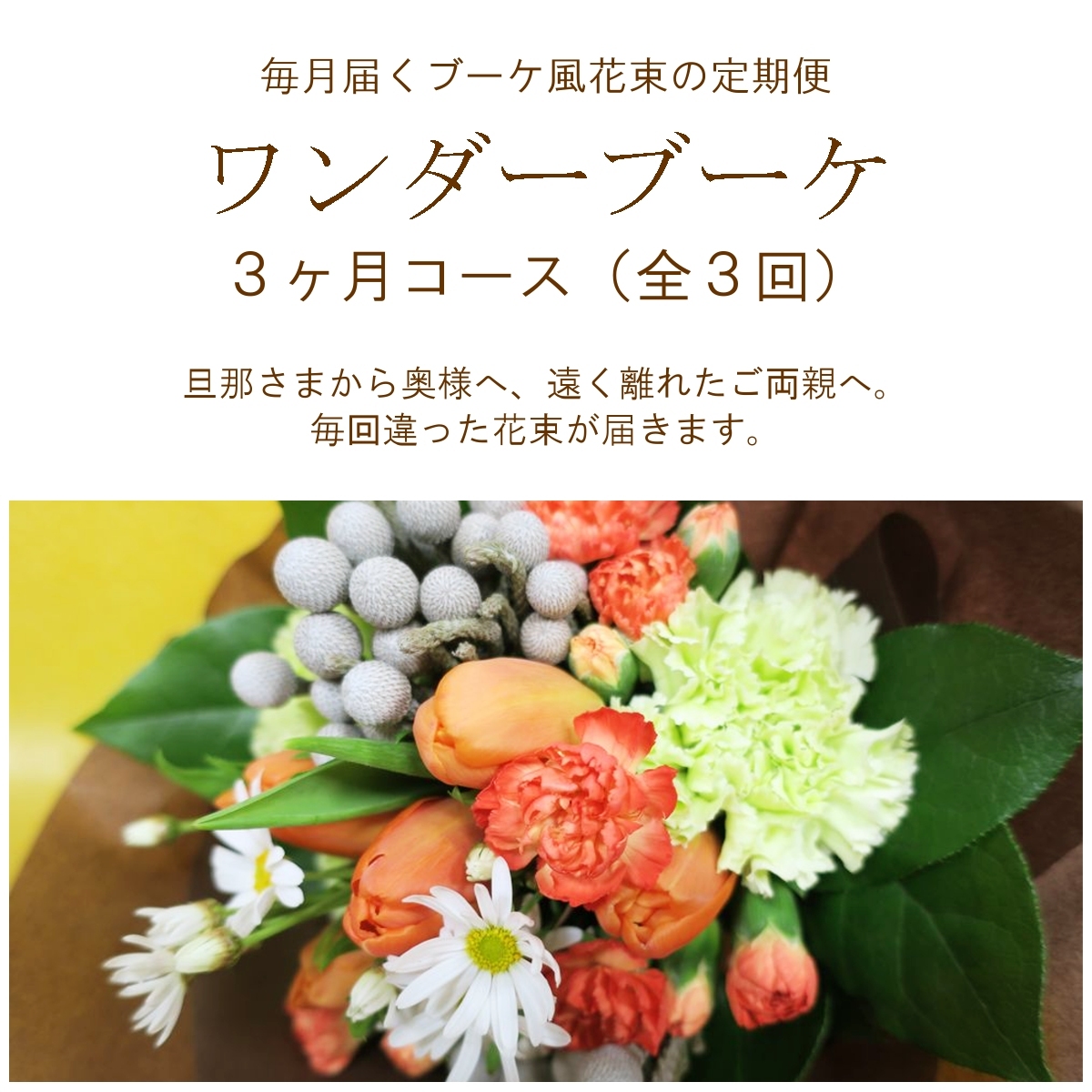 定期便 花「ワンダーブーケ・３ヶ月コース（全３回）」 誕生日 生花