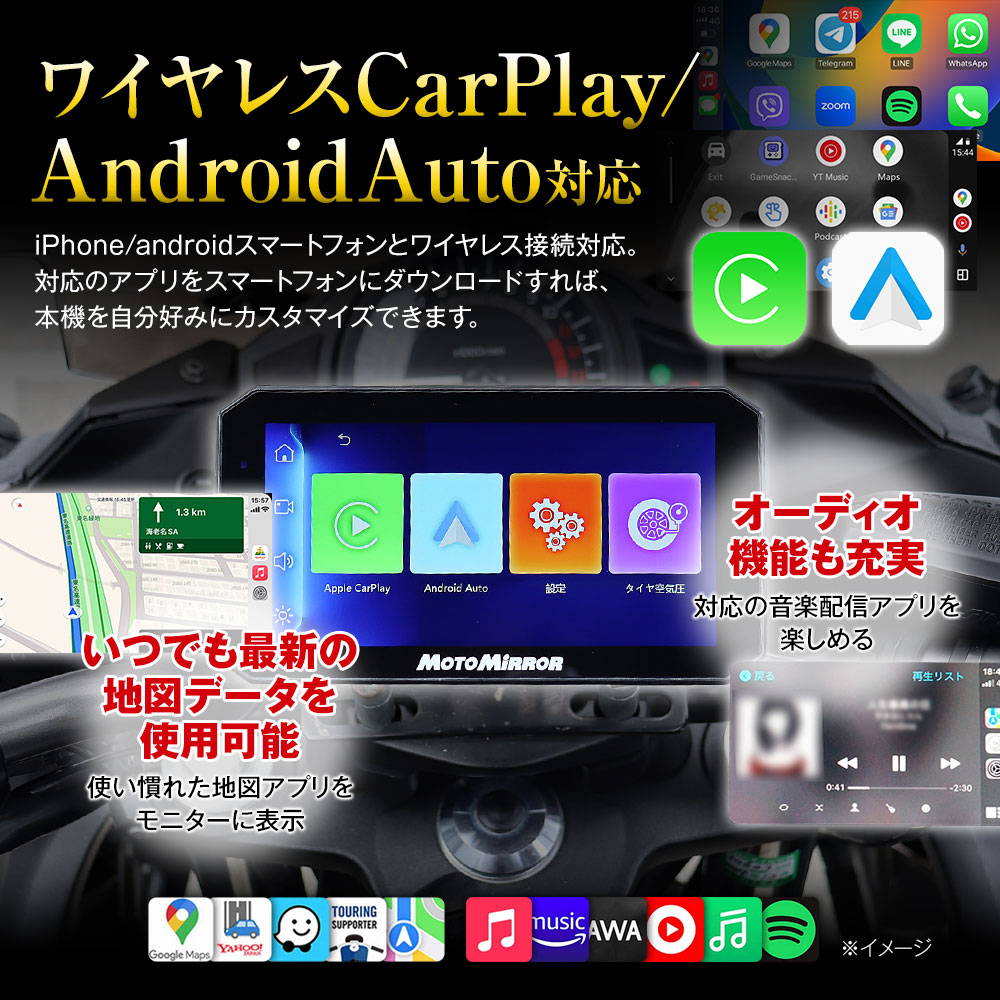 バイク用 180°カメラ ディスプレイオーディオ CarPlay Android