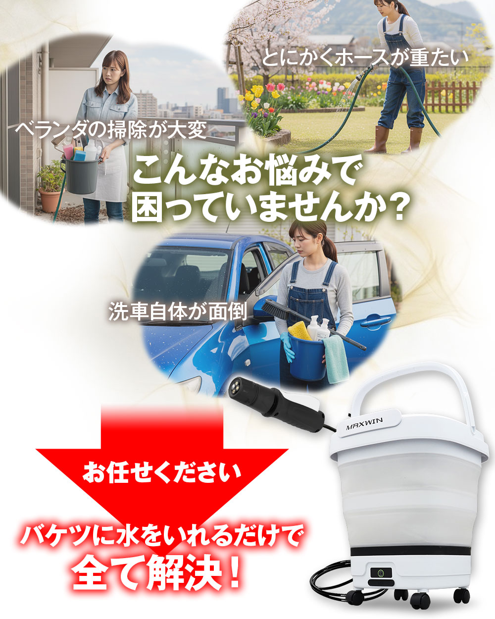 MAXWIN（マックスウィン） 高圧洗浄機 バケツ 充電式 コードレス 最大