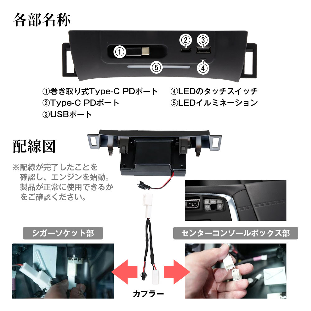 アルファード40系 ヴェルファイア40系 アクセサリー USB Type-C PD