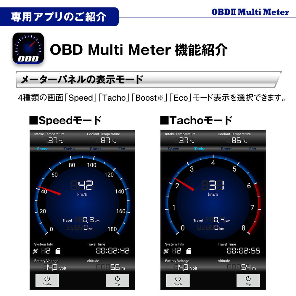 OBD2 メーター Bluetooth ワイヤレス サブメーター スピード