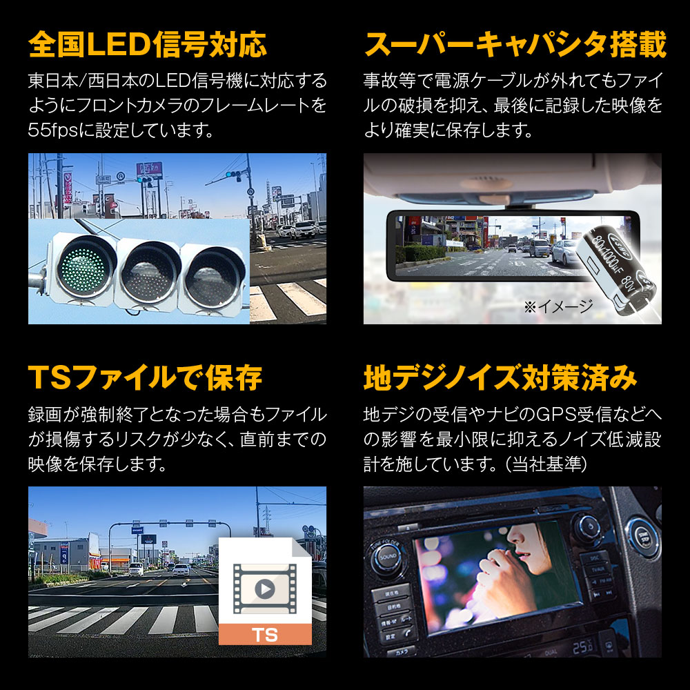 MAXWIN ドライブレコーダー ミラー型 10.88インチ 60fps 前後 2