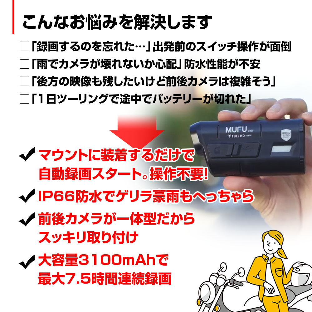 MAXWIN（マックスウィン） ドライブレコーダー バイク用 2カメラ 前後