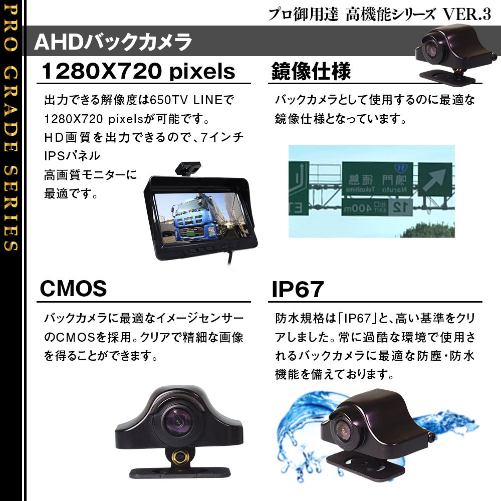 AHD バックモニター ハイマウントモニター バックカメラ 15ｍ配線