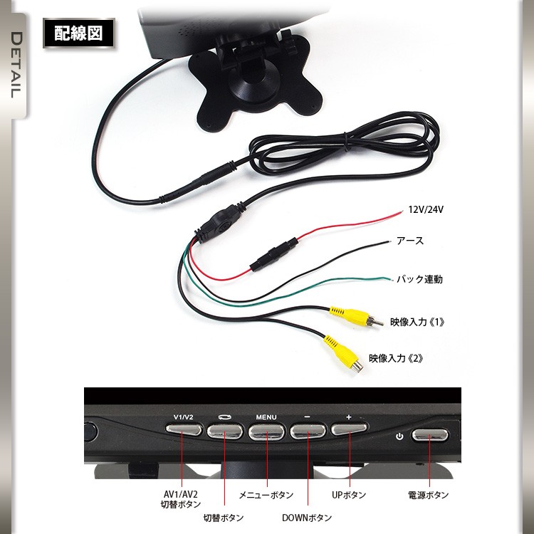 オンダッシュモニター 7インチ LED液晶 バック連動 映像2系統入力 12V