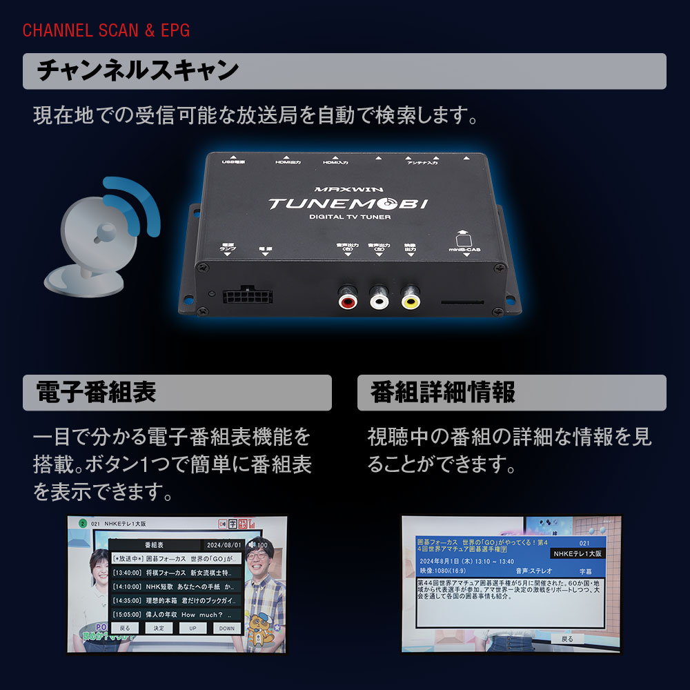 MAXWIN TM-4T001 地デジチューナー フルセグチューナー 4×4 車載 HDMI