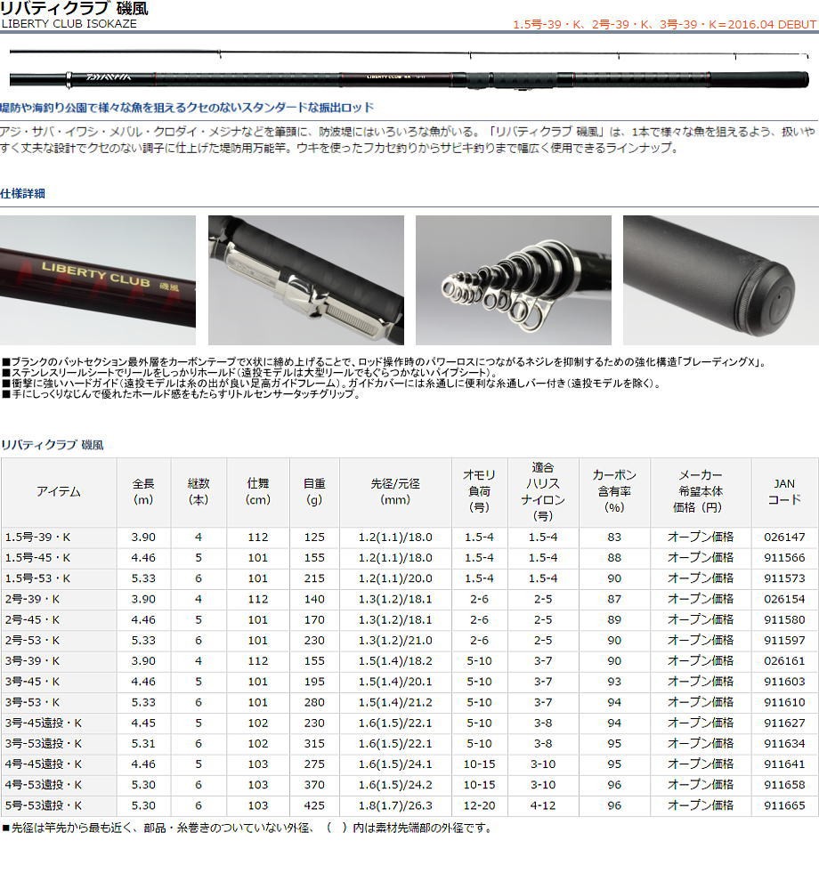 DAIWA（ダイワ） リバティクラブ磯風 3号-53遠投・K : フィッシング