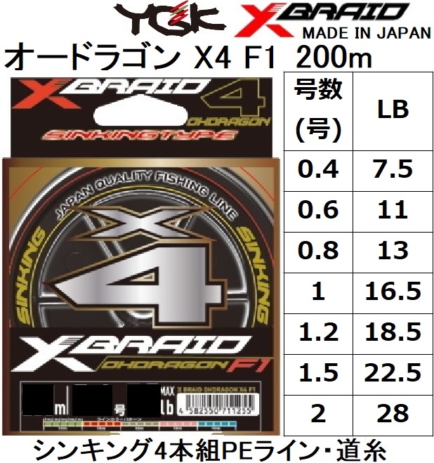 YGK・よつあみ XBRAID オードラゴンX4 SS1.40 150m X019 0.4, 0.6, 0.8, 1, 1.2, 1.5, 2号  4本組PEライン シンキングPE 国産・日本製OHDRAGON