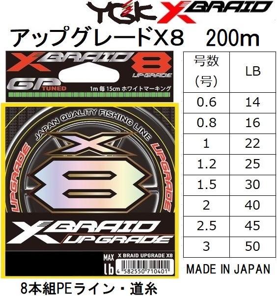 YGK・よつあみ XBRAID アップグレードX8 200m 1,1.2,1.5,2,2.5,3号 22