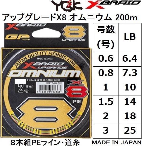 YGK・よつあみ XBRAID スーパージグマンX8 200m 0.6,0.8,1,1.2,1.5,2,2.5,3号  14,16,20,25,30,35,40,45,50Lbs 8本組PEラインエックスブレイドエイト