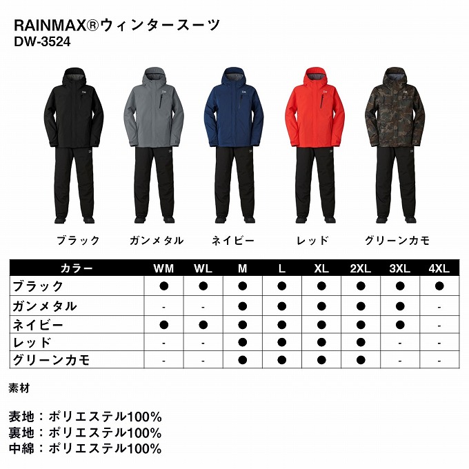 DW-3524 上下セット DAIWA（ダイワ） DW-3524 (ブラック／L) レインマックス(R) ウィンター