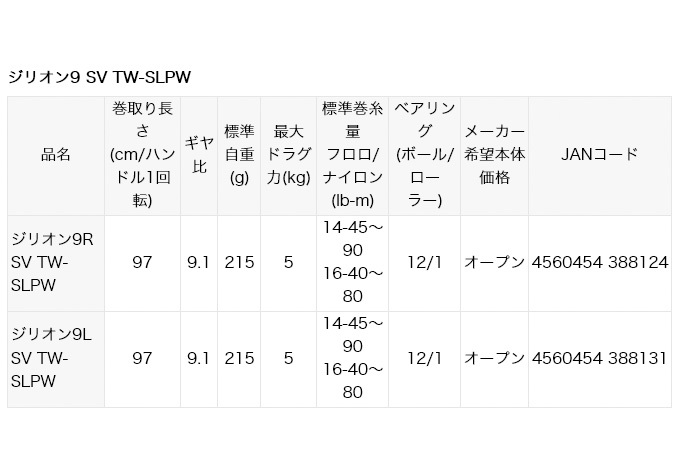 限定商品】SLPW ジリオン 9L SV-TW-SLPW (左ハンドル) ベイトキャスティングリール /ダイワ/ (5)  :4560454388131:つり具のマルニシYahoo!店 - 通販 - Yahoo!ショッピング