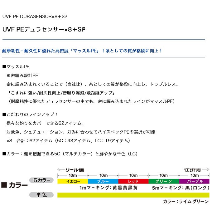 ダイワ UVF PEデュラセンサー ×8 ＋Si2 (5カラー/200m) 8本撚りPE