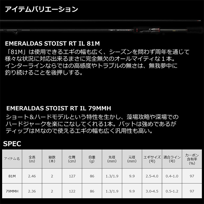 ダイワ 21 エメラルダス STOIST RT IL 79MMH (2022年追加モデル) インターラインモデル/エギングロッド /(5)  :4550133216756:つり具のマルニシYahoo!ショップ - 通販 - Yahoo!ショッピング