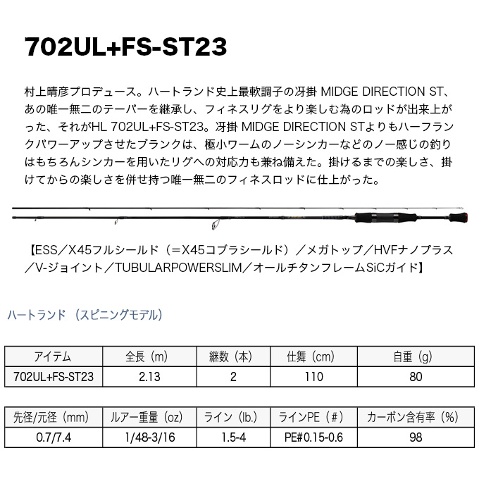 ダイワ ハートランド 702UL+FS-ST23 (2023年モデル) スピニング/バス