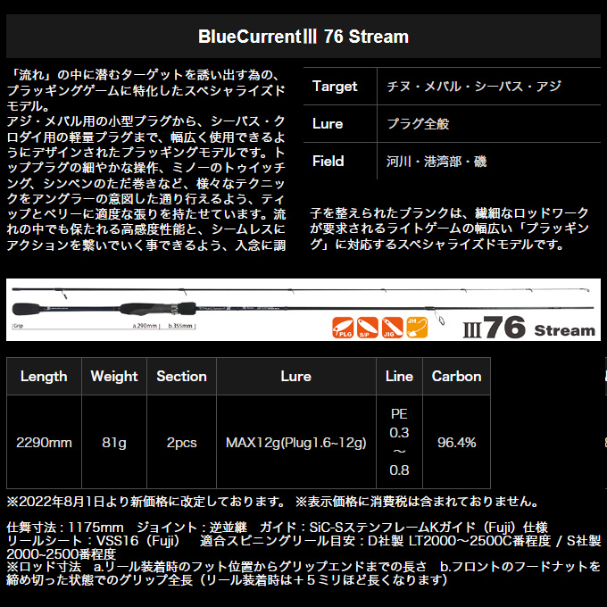 ヤマガブランクス ブルーカレント3 BlueCurrent III 76 Stream (ライト