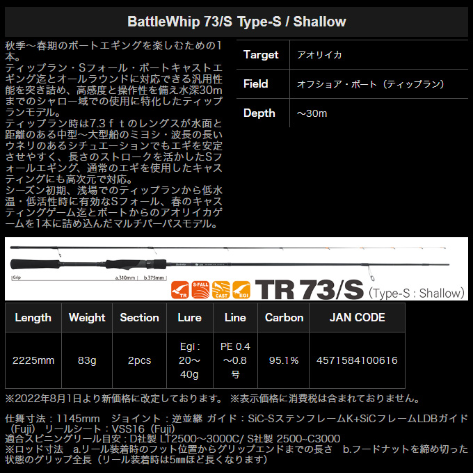 ヤマガブランクス バトルウィップ TR BattleWhip 73/S Type-S (ティッ