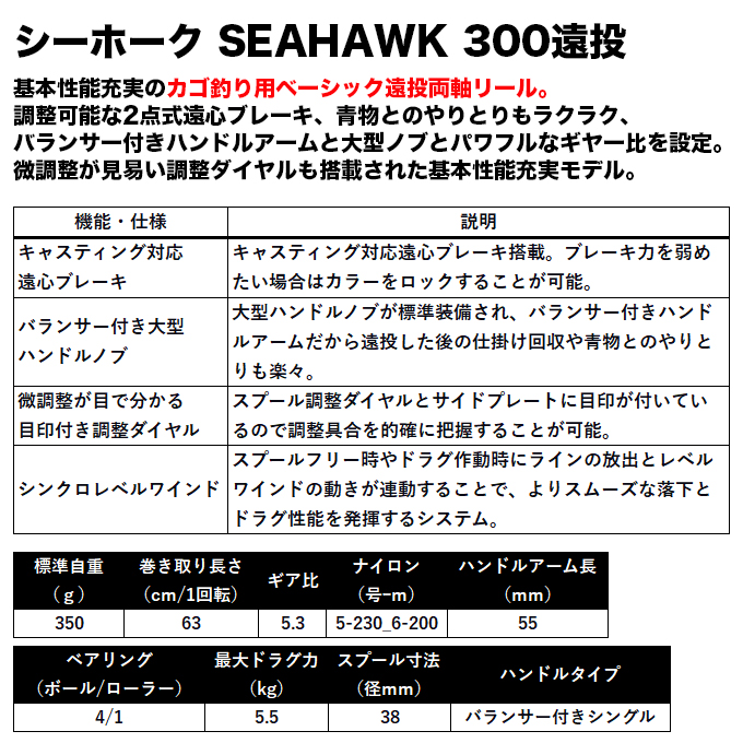 DAIWA（ダイワ） シーホーク 300 遠投 右ハンドル (遠投両軸リール