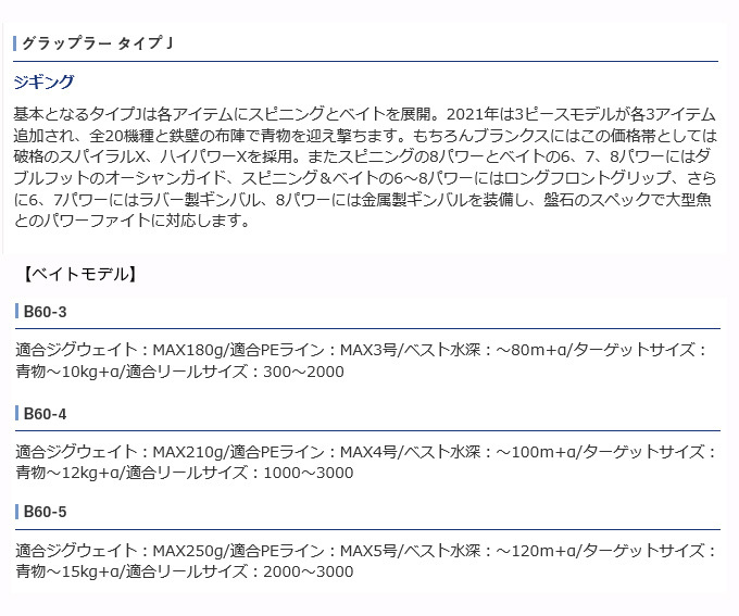 目玉商品】シマノ 21 グラップラー タイプJ B604-3 (2021年モデル) ベイトモデル/ジギングロッド/3ピース /(5)  :4969363302410:つり具のマルニシYahoo!ショップ - 通販 - Yahoo!ショッピング