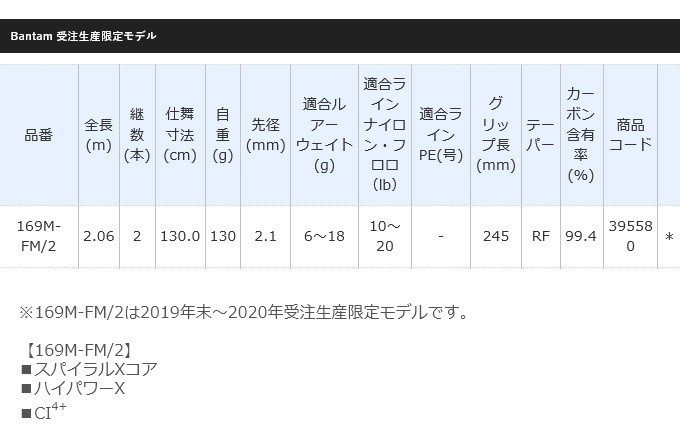 限定商品】シマノ バンタム 169M-FM/2 (2019年 2020年 受注生産