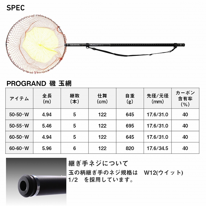 目玉商品】ダイワ プログランド磯玉網 60-50・W (タモの柄・玉網セット) ランディネット・シャフト セット /(7) :  4550133254390 : つり具のマルニシWEB店2nd - 通販 - Yahoo!ショッピング