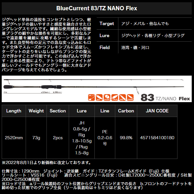 ヤマガブランクス ブルーカレント BlueCurrent 83/TZ NANO Flex (スピニングモデル) ライトゲームロッド /(5)