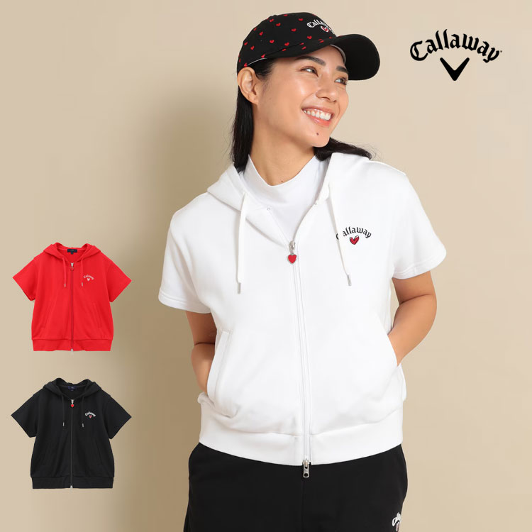 キャロウェイ ゴルフウェア C24117221 LOVE Callaway コットン 裏毛スウェット 半袖 パーカー (レディース)