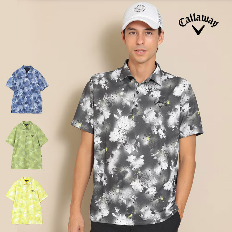 キャロウェイ ゴルフウェア C24134128 裏クール スプレー フラワープリント 半袖 シャツ ポロシャツ  (メンズ)｜f-netgolf