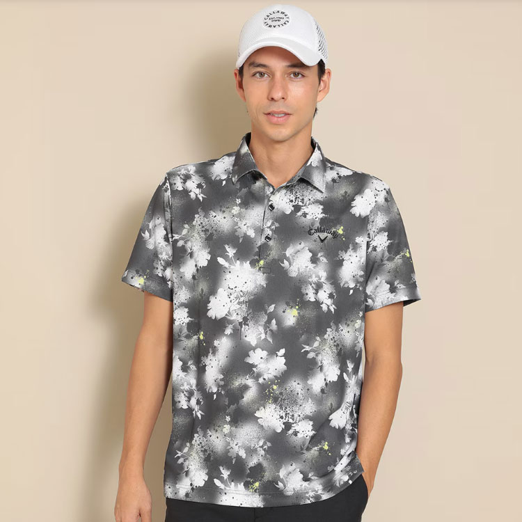 キャロウェイ ゴルフウェア C24134128 裏クール スプレー フラワープリント 半袖 シャツ ポロシャツ (メンズ)