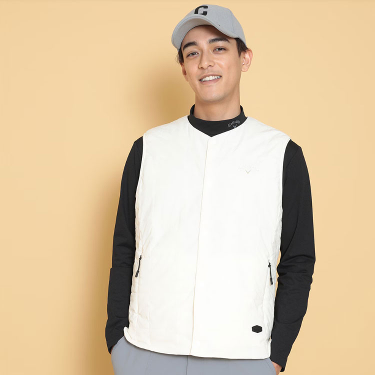 ビッグサイズ【キャロウェイ】Vネック ナイロン ベスト メッシュ裏地 LL白×黒 Callaway Golf - ビッグサイズ【キャロウェイ】Vネック ナイロン