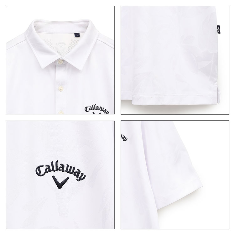 新品未使用 Callaway メンズ ポロシャツ ホワイト Callaway キャロウェイ 半袖ポロシャツ 白 花柄織生地 ロゴ