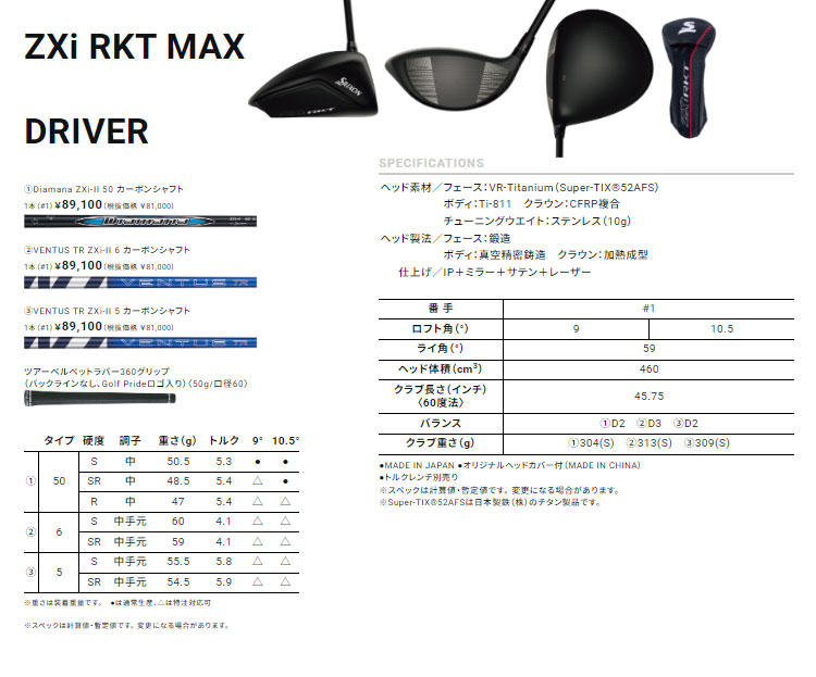 ZXi 2026 モデル ダンロップ SRIXON RKT MAX ドライバーDiamana ZXi-II