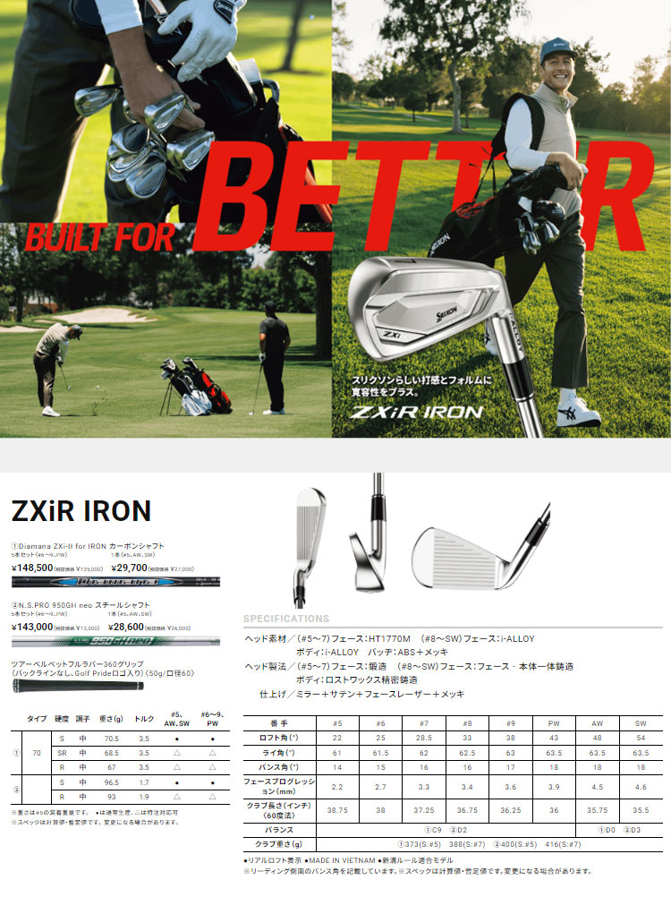 ZXi 2026 モデル ダンロップ SRIXON ZXiR アイアン 5本セット（#6〜9