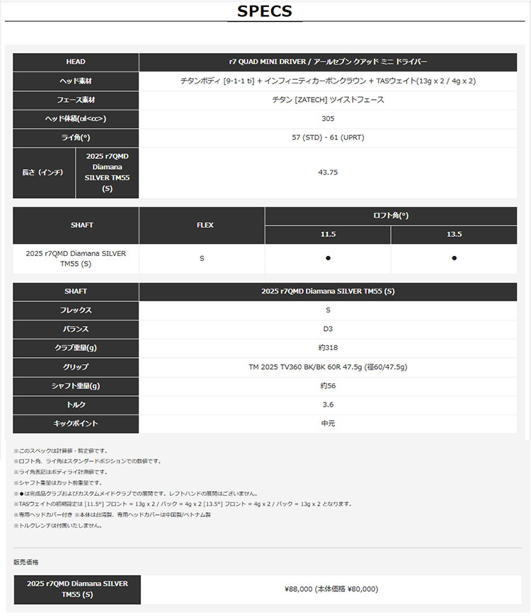 テーラーメイド ゴルフ R7 Quad Mini Driver ミニ ドライバー 2025 r7QMD Diamana SILVER TM55 ディアマナ シルバー | TaylorMade | 04