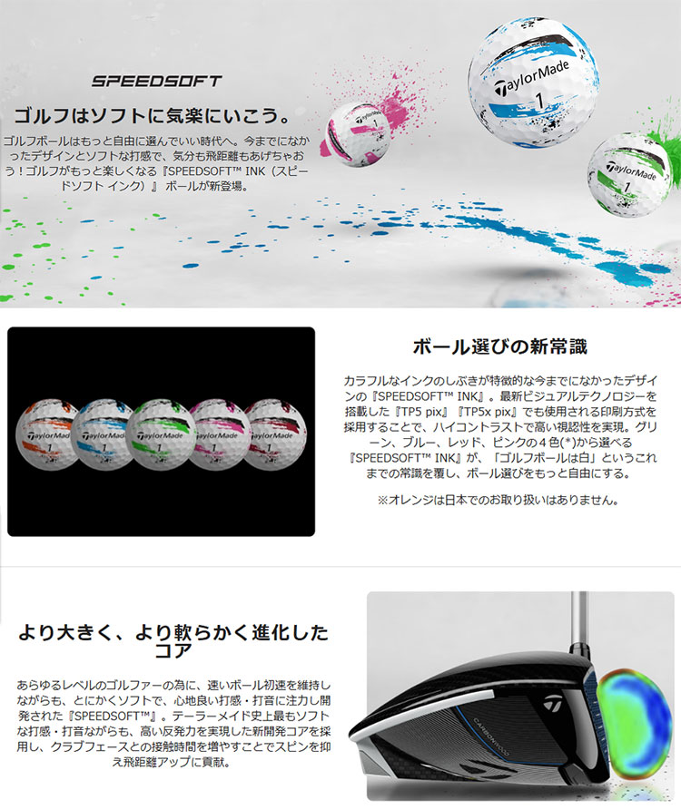 2024 テーラーメイド ゴルフボール SPEEDSOFT INK スピードソフト インク ボール レッド/グリーン 1ダース(12球) | TaylorMade | 01