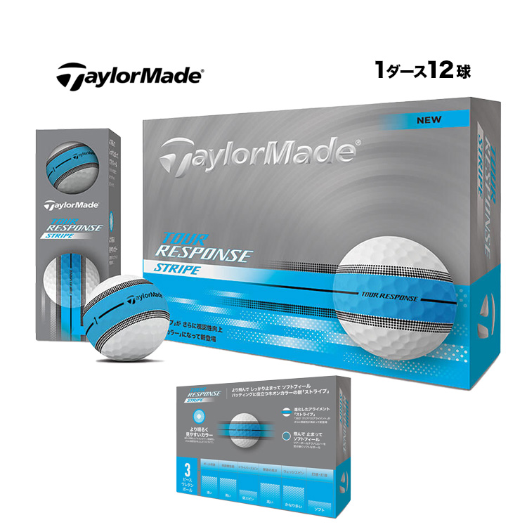 2025 テーラーメイド ゴルフボール ツアーレスポンス ストライプ ネオンカラー ブルー ボール 1ダース(12球) | TaylorMade