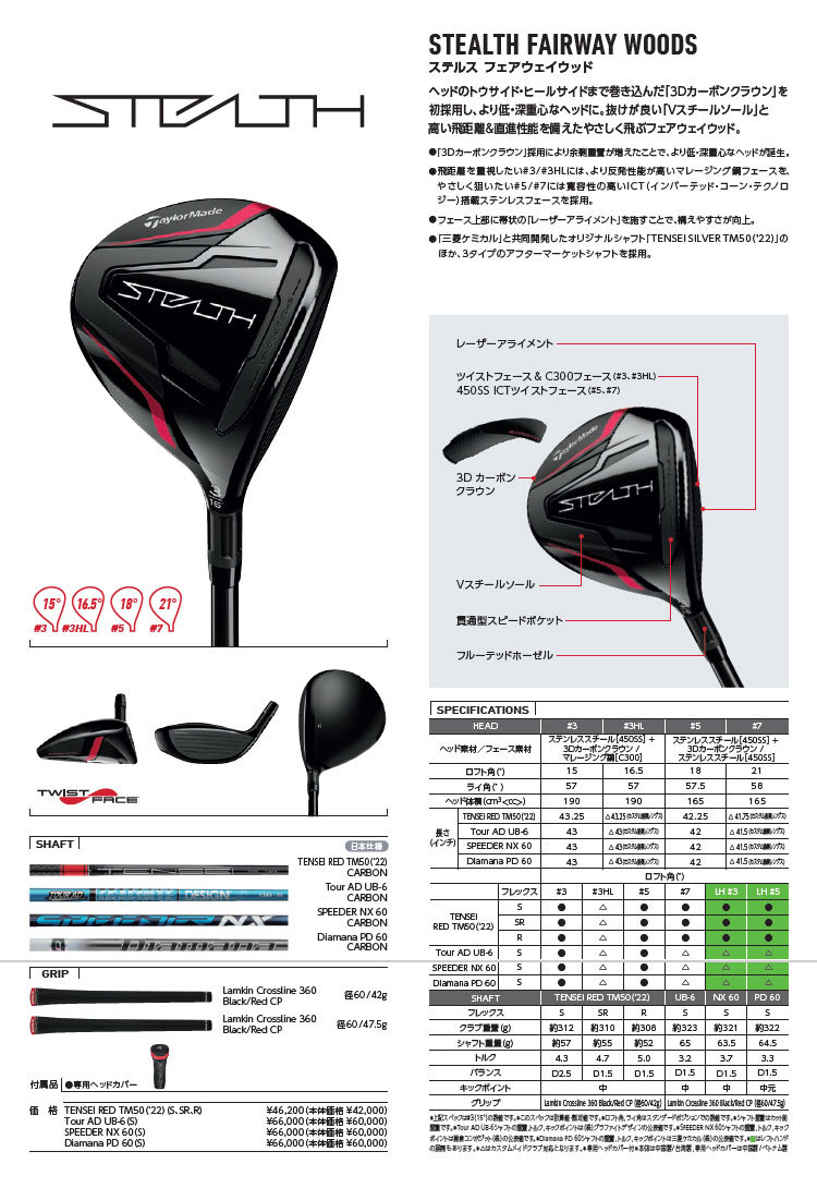 TaylorMade - 【レフティ】テーラーメイド ステルス フェアウェイウッド 3W ディアマナPD Amazon.co.jp: TAYLOR MADE(テーラーメイド) Stealth(ステルス